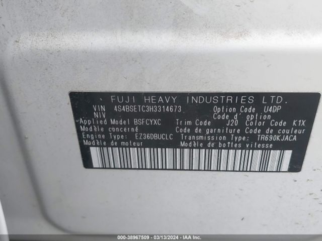 4S4BSETC3H3314673 Subaru Outback 3.6r Touring