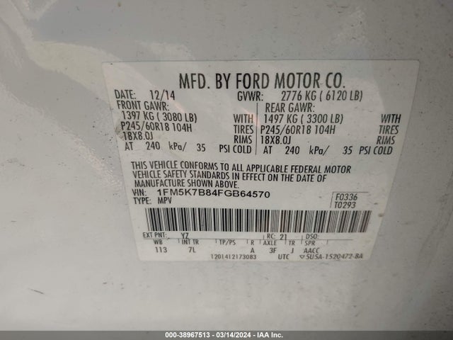 Ford Explorer 2015 1FM5K7B84FGB64570 Image 9