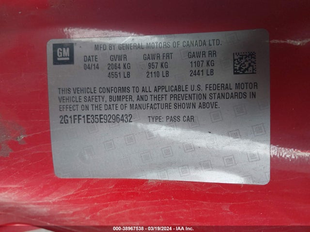 Chevrolet Camaro 1lt 2014 2G1FF1E35E9296432 Image 9