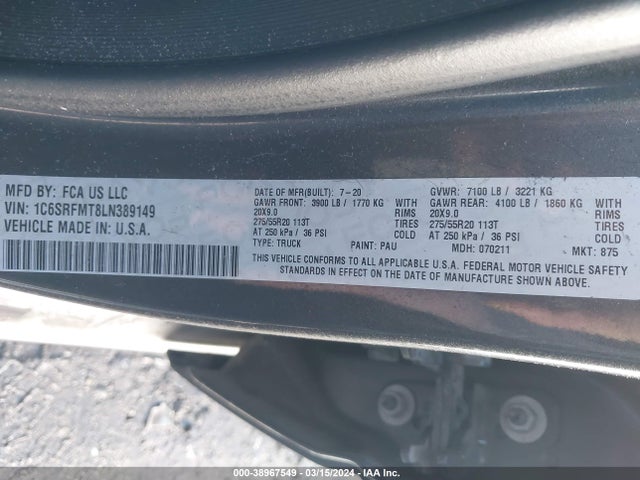 RAM 1500 Big Horn  4x4 6'4 Box 2020 1C6SRFMT8LN389149 Image 9