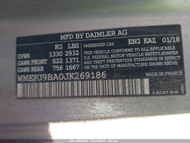 WMEFJ9BA0JK269186 Smart Fortwo Electric Drive Passion/prime/pure