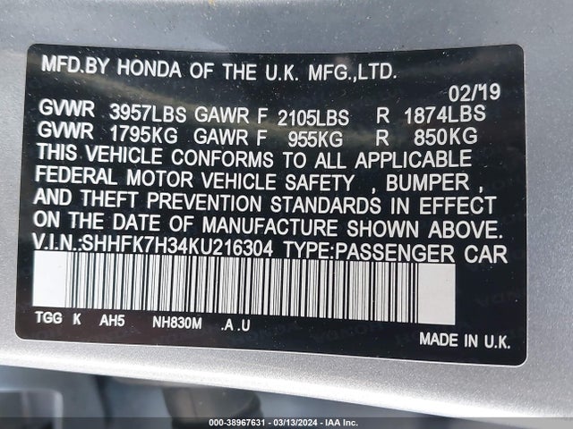 Honda Civic Lx 2019 SHHFK7H34KU216304 Image 9