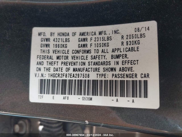 Honda Accord Ex-l 2014 1HGCR2F87EA297508 Image 9