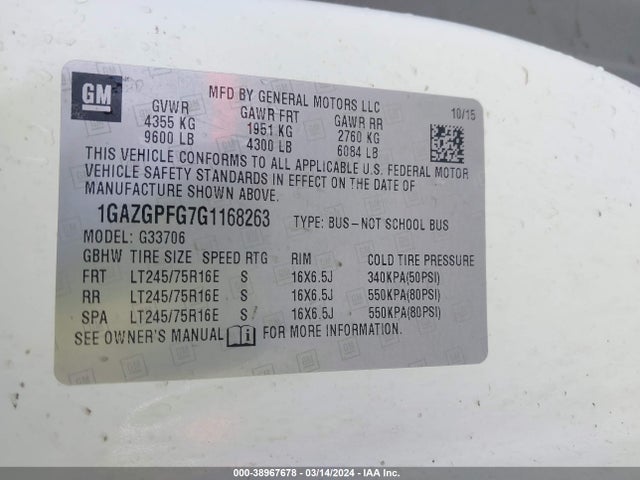 Chevrolet Express 3500 Lt 2016 1GAZGPFG7G1168263 Image 9
