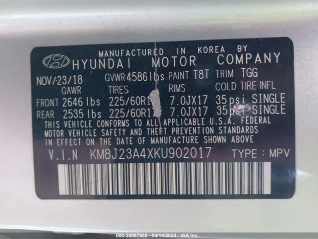 KM8J23A4XKU902017 Hyundai TUCSON SE