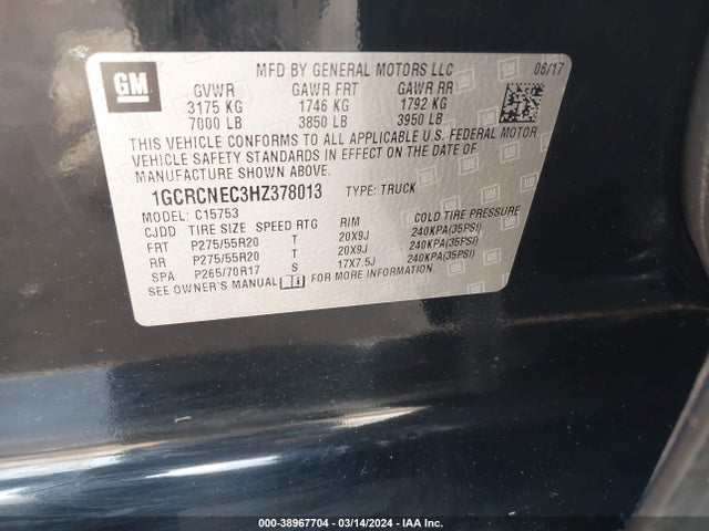 Chevrolet Silverado 1500 Wt 2017 1GCRCNEC3HZ378013 Image 9