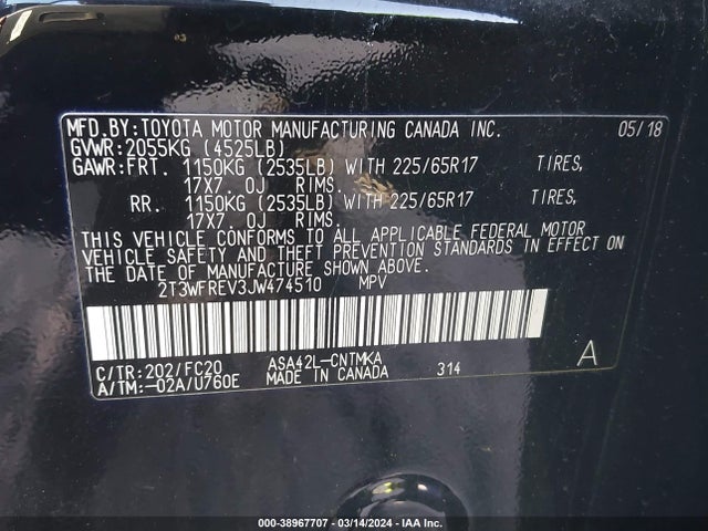 Toyota Rav4 Xle 2018 2T3WFREV3JW474510 Image 9