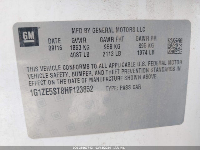 Chevrolet MALIBU 1LT 2017 1G1ZE5ST8HF123852 Image 9