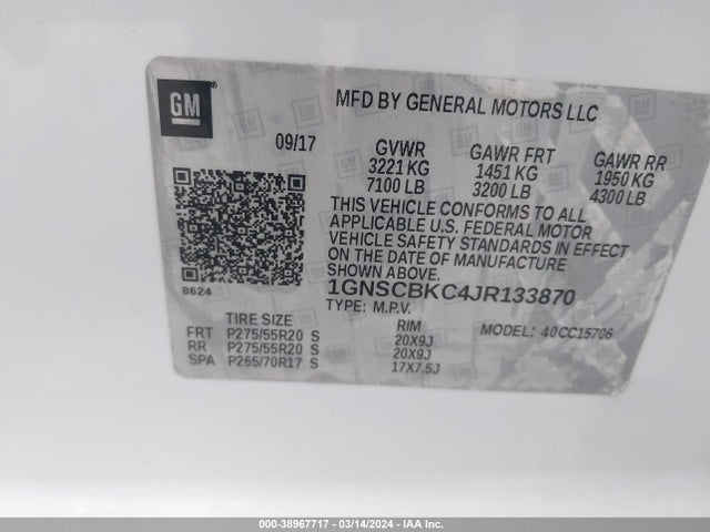 Chevrolet Tahoe Lt 2018 1GNSCBKC4JR133870 Image 9
