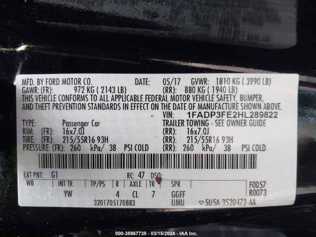 Ford FOCUS SE 2017 1FADP3FE2HL289822 Image 9
