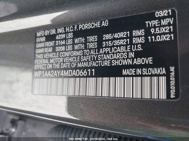 2021 PORSCHE CAYENNE WP1AA2AY4MDA06611 Photo 8