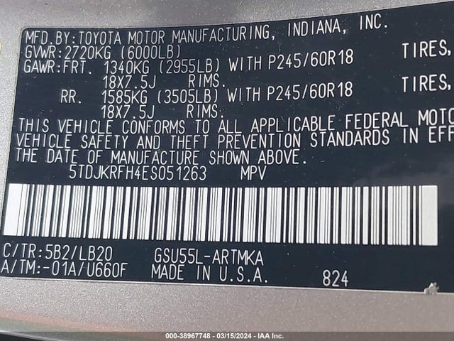 Toyota Highlander Xle V6 2014 5TDJKRFH4ES051263 Image 9