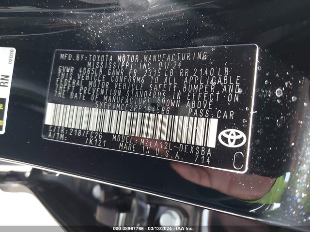 5YFP4MCE2RP184586 Toyota COROLLA SE