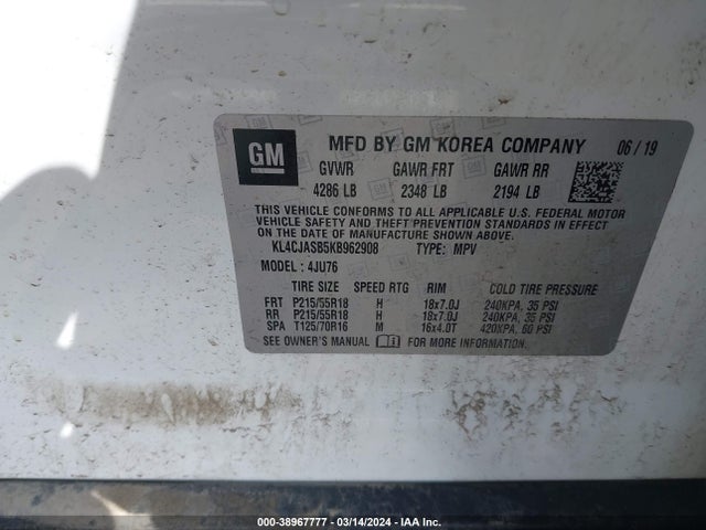 KL4CJASB5KB962908 Buick Encore Fwd Preferred