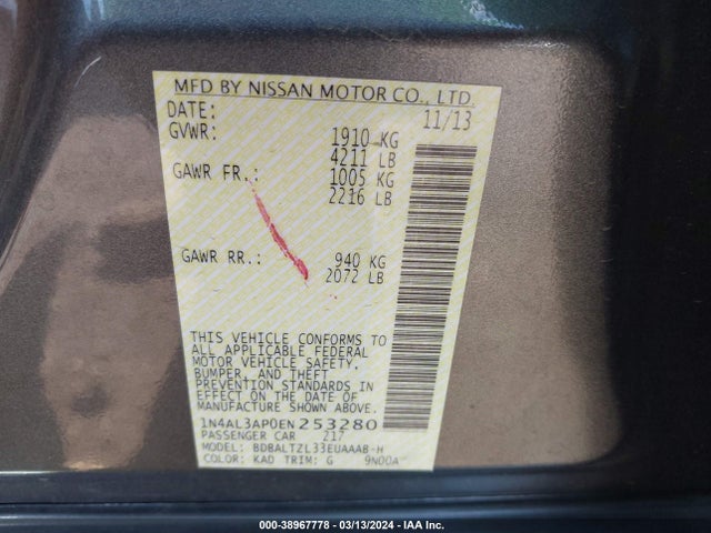 Nissan Altima 2.5 Sv 2014 1N4AL3AP0EN253280 Image 9
