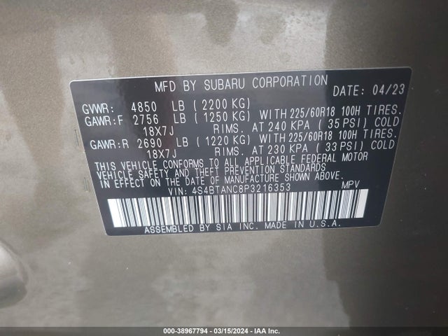 Subaru Outback Limited 2023 4S4BTANC8P3216353 Image 9