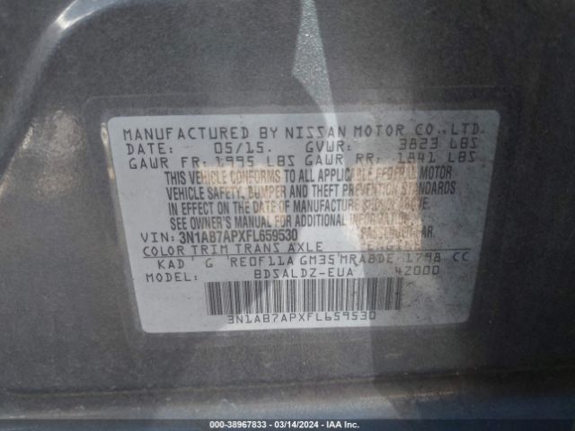 3N1AB7APXFL659530 Nissan Sentra Fe+ S/s/sl/sr/sv