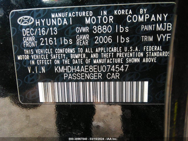 Hyundai ELANTRA SE 2014 KMHDH4AE8EU074547 Image 9