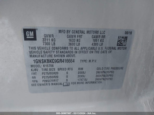 Chevrolet Tahoe Lt 2016 1GNSKBKC9GR416664 Image 9