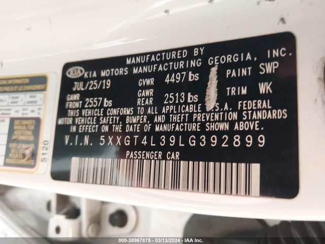 KIA Optima Lx 2020 5XXGT4L39LG392899 Image 9
