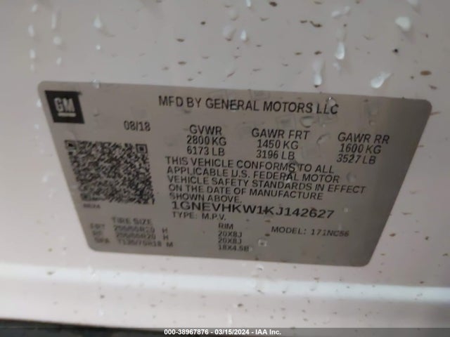 Chevrolet Traverse 3lt 2019 1GNEVHKW1KJ142627 Image 9