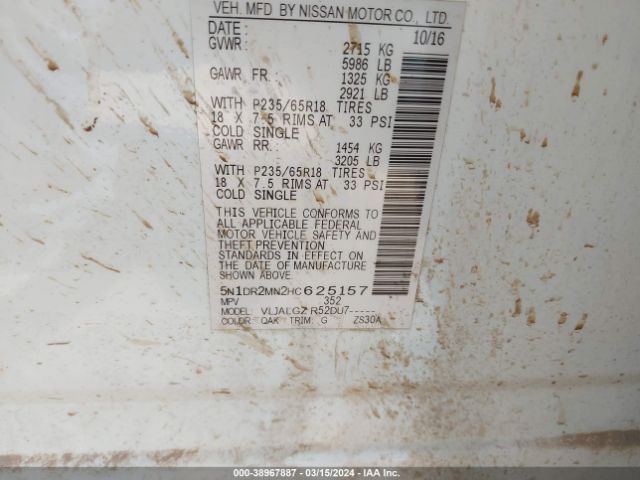 5N1DR2MN2HC625157 Nissan Pathfinder Sl