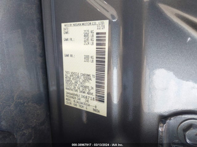 Nissan Maxima Sl Xtronic Cvt 2020 1N4AA6DV6LC368718 Image 9