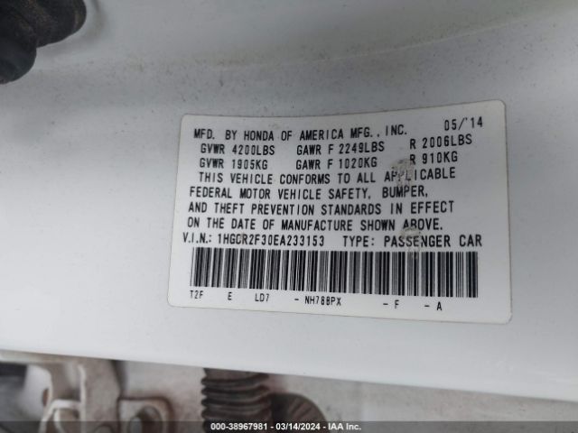 1HGCR2F30EA233153 Honda ACCORD LX