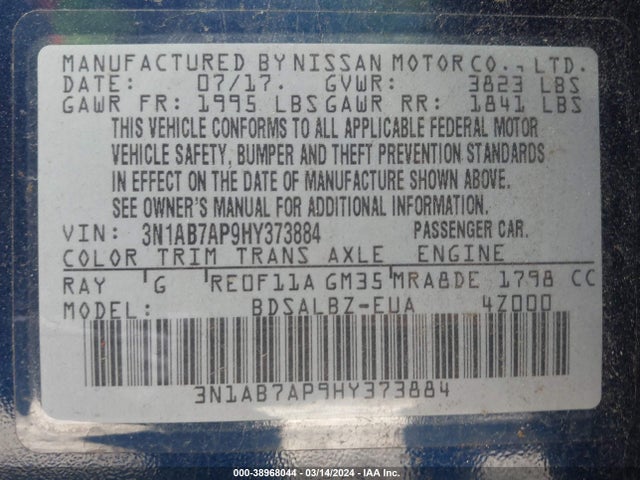 Nissan SENTRA S 2017 3N1AB7AP9HY373884 Image 9