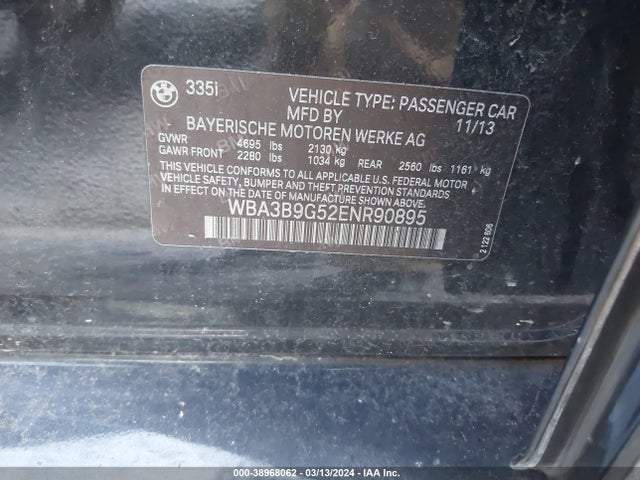 BMW 335i Xdrive 2014 WBA3B9G52ENR90895 Image 9