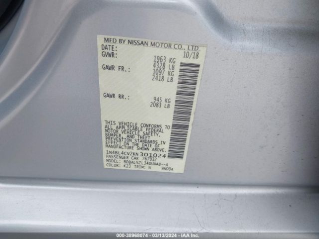 1N4BL4CV2KN301024 Nissan Altima 2.5 Sr