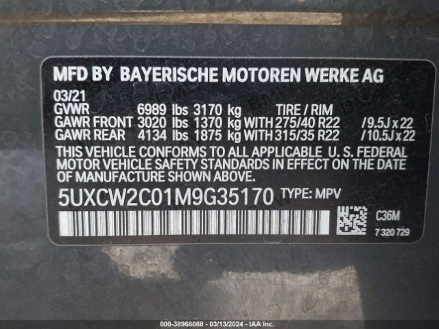 5UXCW2C01M9G35170 BMW X7 Xdrive40i