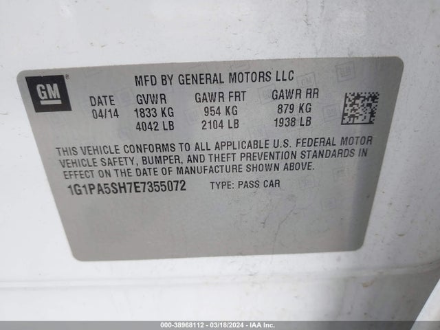 Chevrolet Cruze Ls Auto 2014 1G1PA5SH7E7355072 Image 9