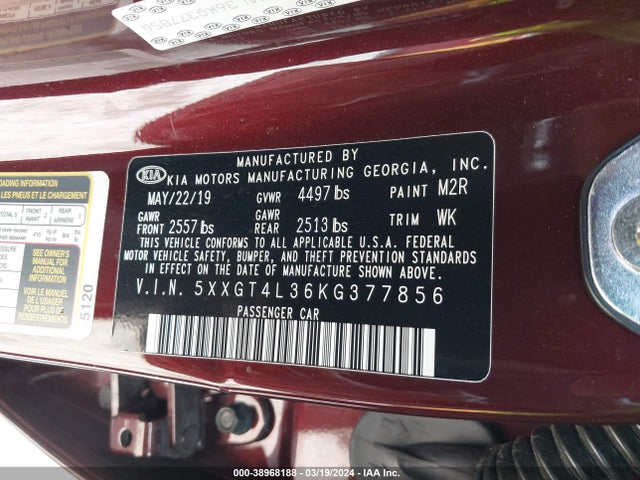 KIA gdi 2019 5XXGT4L36KG377856 Image 25