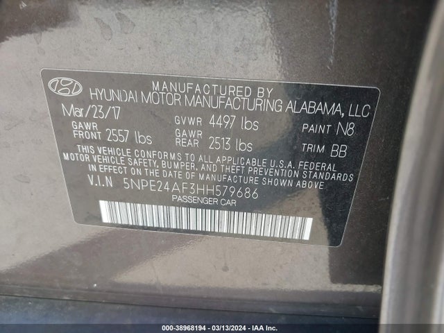 Hyundai Sonata 2017 5NPE24AF3HH579686 Image 9
