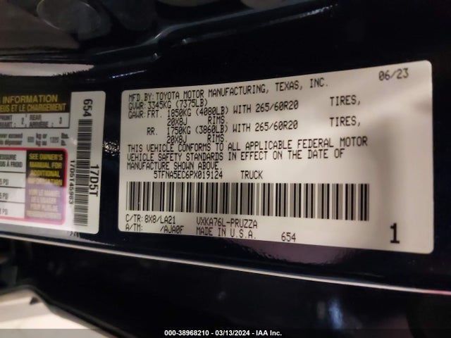 Toyota Tundra Platinum 2023 5TFNA5EC6PX019124 Image 9