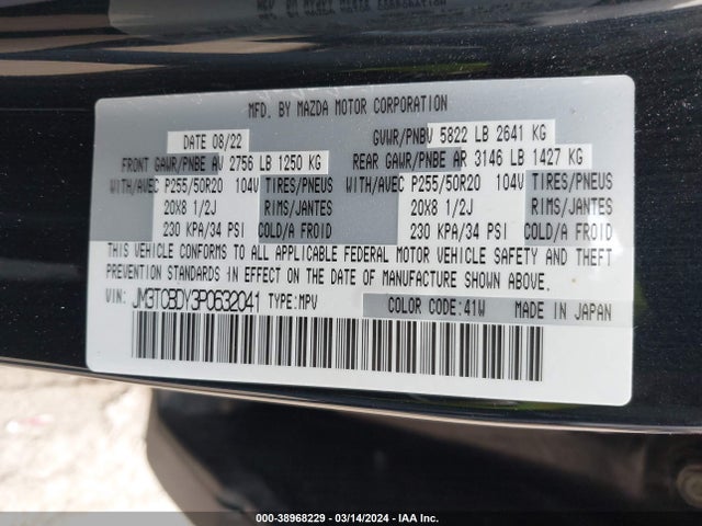 Aukcja sprzedaży 2023 Mazda Cx-9 Grand Touring, vin: JM3TCBDY3P0632041, numer aukcji: 38968229