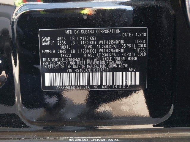 Subaru Outback 2.5i Limited 2019 4S4BSANC1K3276101 Image 9
