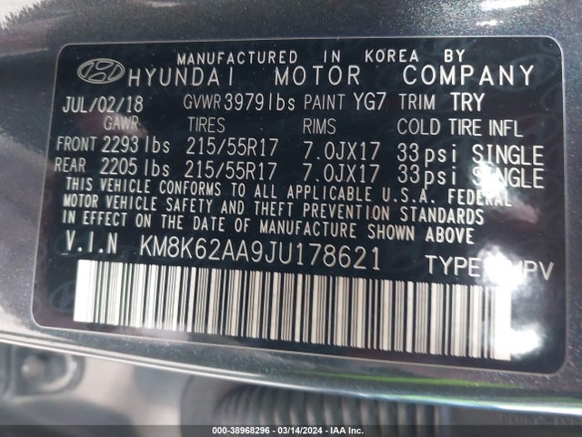 Hyundai Kona Sel 2018 KM8K62AA9JU178621 Image 9