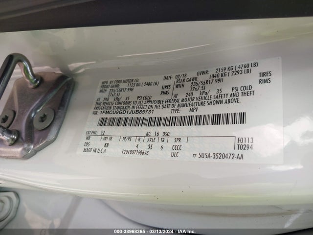 Ford ESCAPE SE 2018 1FMCU9GD1JUB85731 Image 9