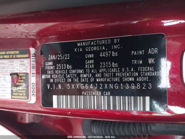 5XXG64J2XNG139823 KIA K5 Gt-line