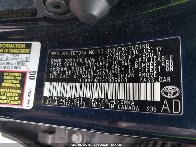 Toyota COROLLA LE 2017 2T1BURHE5HC936800 Image 9