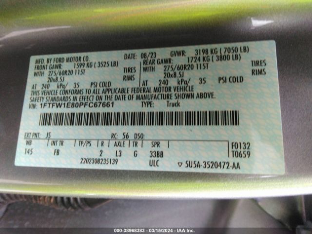 1FTFW1E80PFC67661 Ford F-150 Xlt