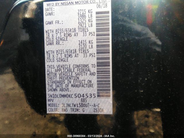 5N1DL0MM0KC504535 Infiniti QX60 LUXE