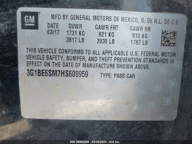 Chevrolet Cruze Lt Auto 2017 3G1BE6SM7HS600959 Image 9