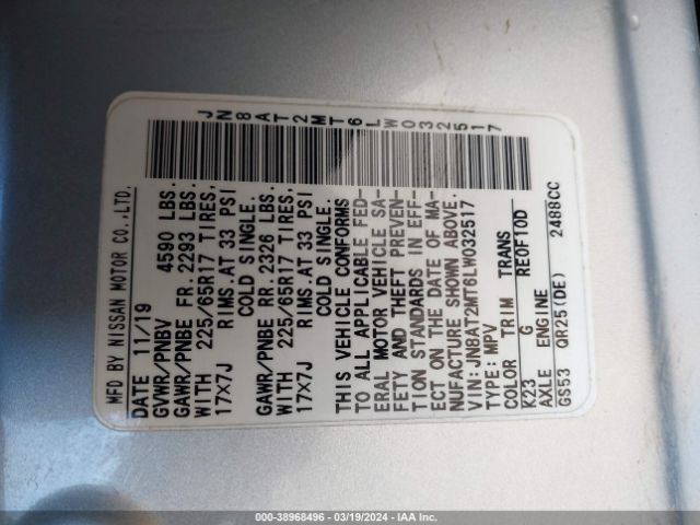 JN8AT2MT6LW032517 Nissan Rogue Sv Fwd