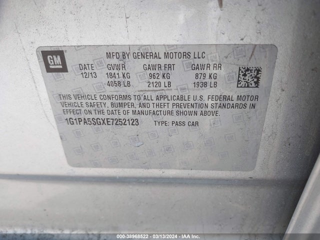 Chevrolet Cruze Ls Auto 2014 1G1PA5SGXE7252123 Image 9