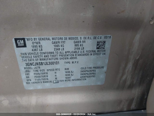 Chevrolet TRAX LS 2018 3GNCJNSB1JL300101 Image 9