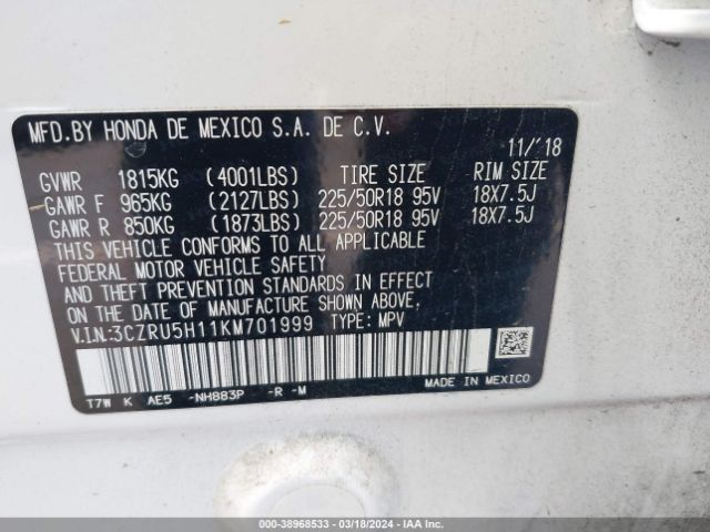 3CZRU5H11KM701999 Honda HR-V SPORT