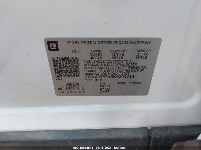 Chevrolet Equinox Premier 2019 2GNAXPEX5K6204714 Image 9